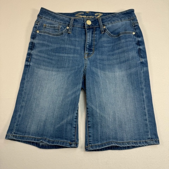 Seven 7 Bermuda Jean Shorts Womens Size 8 Medium Wash Denim - Picture 1 of 10